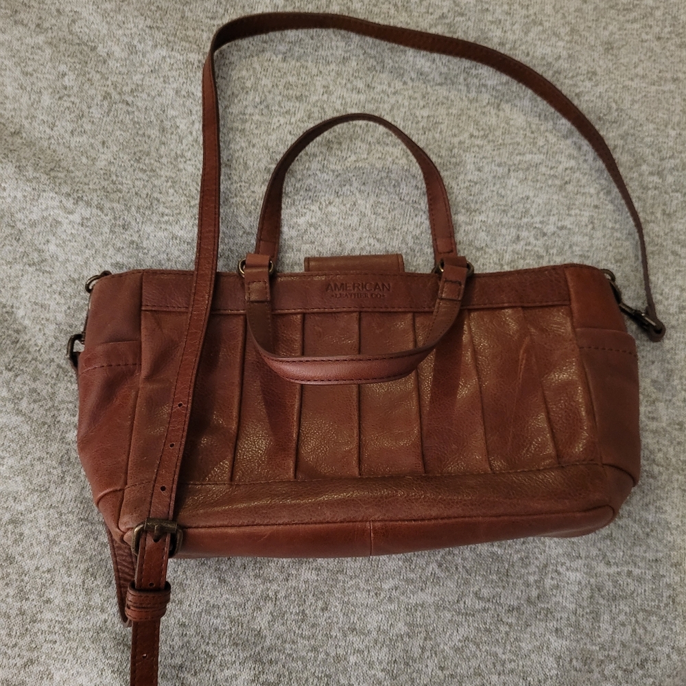 Burgundy brown leather handbag American Leather co